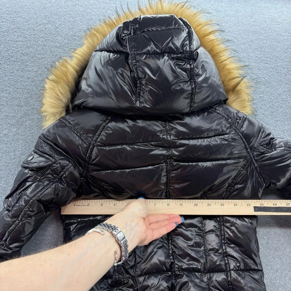 S13 Puffer Jacket Youth Girls 8 Black Hooded Faux Fur Trim Winter Coat